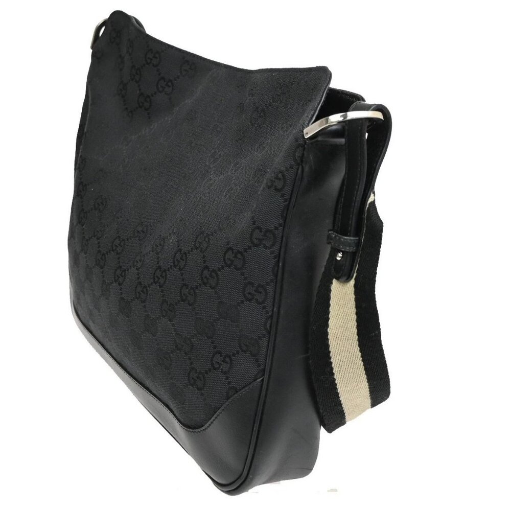 GUCCI Logo Shoulder Bag Canvas Leather Black White SHW 32TA265 - Picture 4 of 14